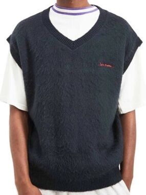 NWT iets frans Fluffy V-Neck Sweater Vest; Navy - Unisex Large